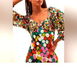 NWT ✨️Anthropologie Porridge Polka Dot Big Floral Puff-Sleeved Maxi Dress L